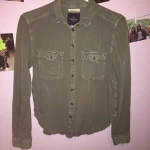 Army-green boyfriend top